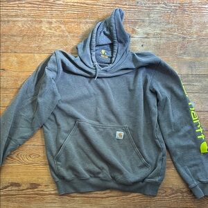 Carhartt Dark Gray Hoodie with Yellow Sleeve Logo